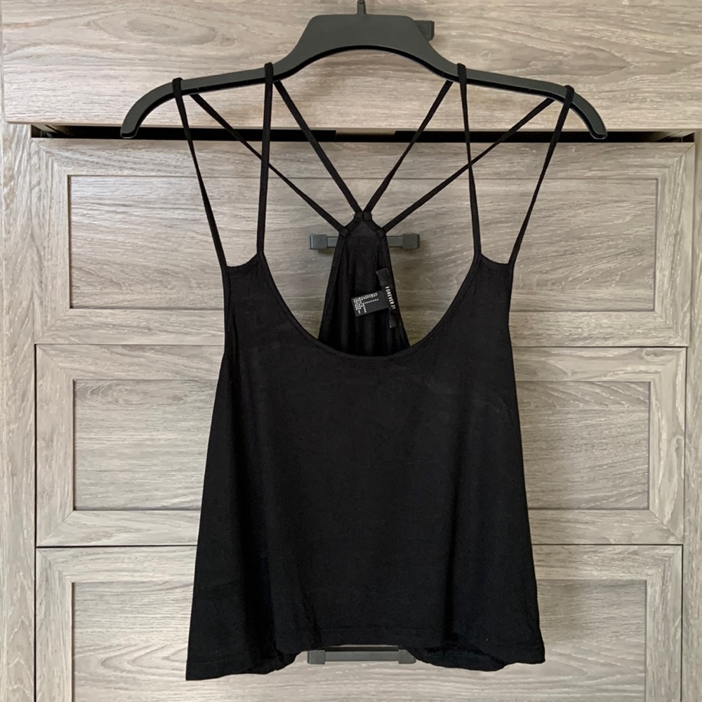 Forever 21 Flowy Crop Top | Black | Double Spaghetti Strap